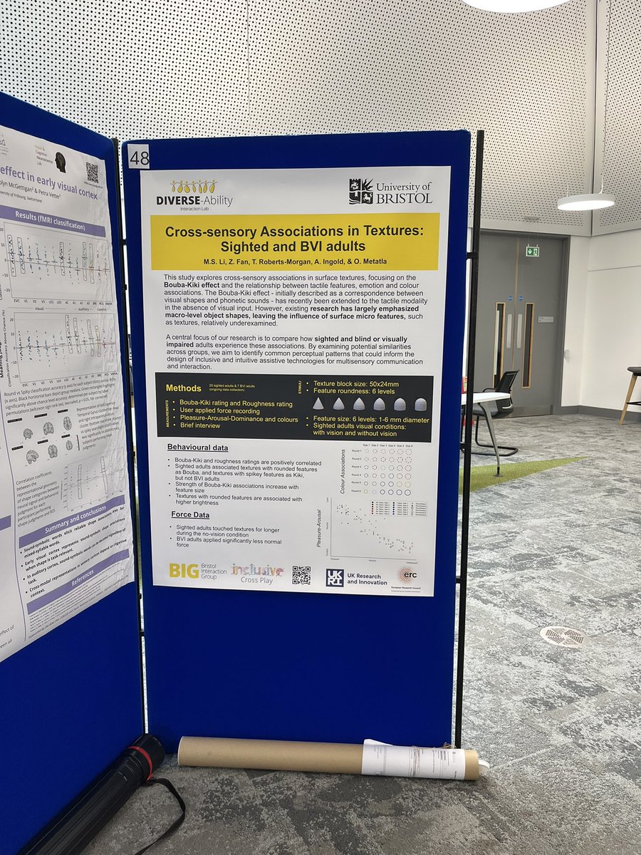 Min Li (@susan_m_li) on Twitter photo Excited to bring my first piece of multisensory work with <a href="/ousmet/">Oussama Metatla</a> at Diverse-ability Interaction lab to #imrf2025 - this study explores the Bouba-Kiki association in textures as part of the #InclusiveXPlay project! Excited to bring my first piece of multisensory work with <a href="/ousmet/">Oussama Metatla</a> at Diverse-ability Interaction lab to #imrf2025 - this study explores the Bouba-Kiki association in textures as part of the #InclusiveXPlay project!
