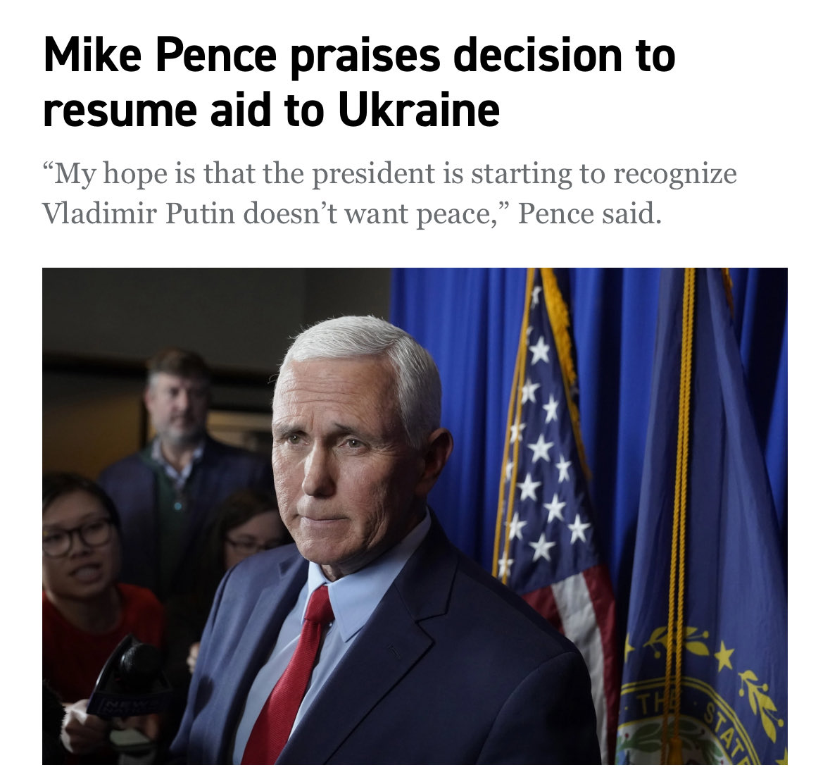 Pence Praises Decision to Resume Aid to Ukraine: “My hope is the president is starting to recognize Vladimir Putin doesn’t want peace”- Poiitico politico.com/news/2025/07/1…