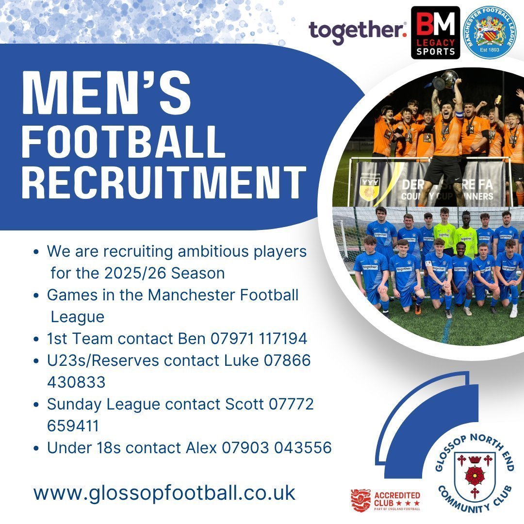 📢 We're recruiting for our Men’s teams for the 25–26 season!

Whether you're an experienced player or up for a new challenge, join our friendly, ambitious club at the heart of the community.

👉 Register now: bit.ly/GNECC2526

#LoveTheGame #Glossop #BestWeCanBe