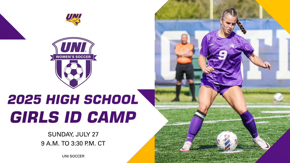 Final call for registrations for this year's High School Girls ID Camp! Registration closes this Friday!

▶️ bit.ly/4lBPwnC
📆: July 27, 2025
📍: UNI Soccer Field (Cedar Falls)
⏰: 9 a.m. to 3:30 p.m. CT

#EverLoyal #1UNI
