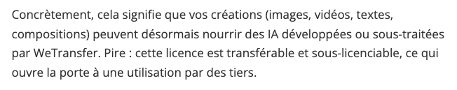 Créatifs, il est temps d'arrêter d'utiliser WeTransfer. L'article est disponible ici : lesnumeriques.com/appli-logiciel…