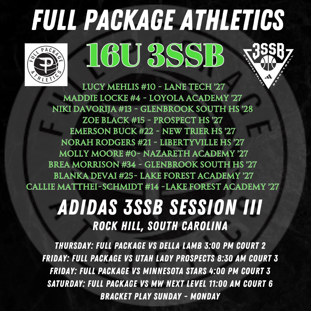 Maddie Locke (@madisonlocke20) on Twitter photo Excited for our last weekend in Rockhill
<a href="/FullPackageGrls/">Full Package Athletics 3SSB Girls</a>
<a href="/3SSBCircuit/">3Stripes Select Basketball</a> Excited for our last weekend in Rockhill
<a href="/FullPackageGrls/">Full Package Athletics 3SSB Girls</a>
<a href="/3SSBCircuit/">3Stripes Select Basketball</a>