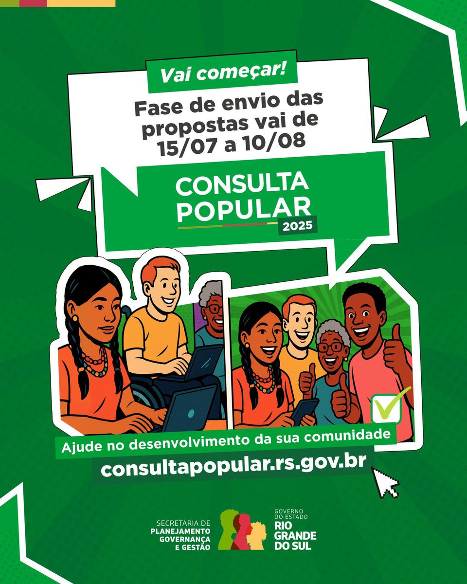 GabrielSouza_RS's tweet image. Começa a hoje a Consulta Popular 2025, realizada pelo @governo_rs em parceria com os Conselhos Regionais de Desenvolvimento do Rio Grande do Sul (Coredes). 

O objetivo é possibilitar que qualquer cidadão sugira projetos e ações para serem incorporadas ao orçamento estadual de…