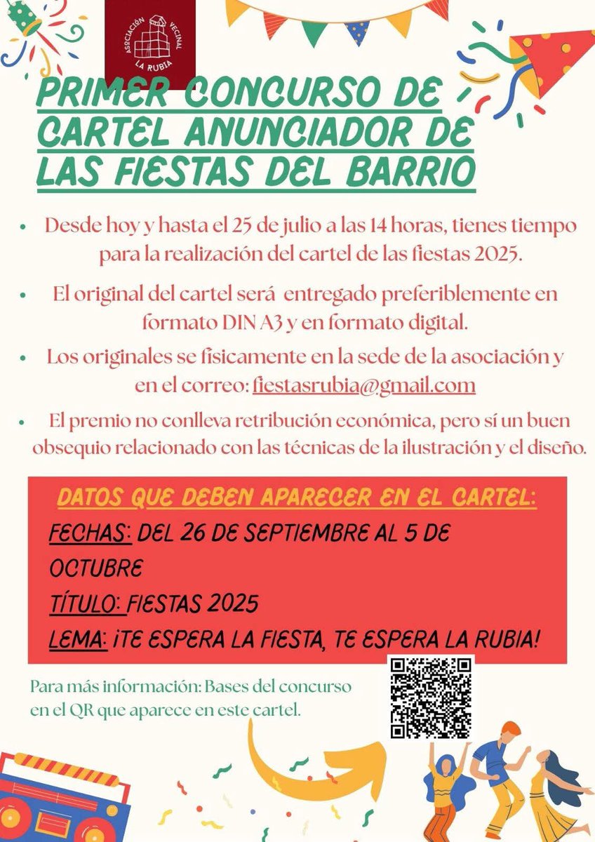 ¡Ánimate a participar en el concurso! Puedes hacer el cartel de las fiestas del barrio de mil maneras diferentes, en mucho rato o en un periquete… Diseña, dibuja, fotografía… ¡GANA!