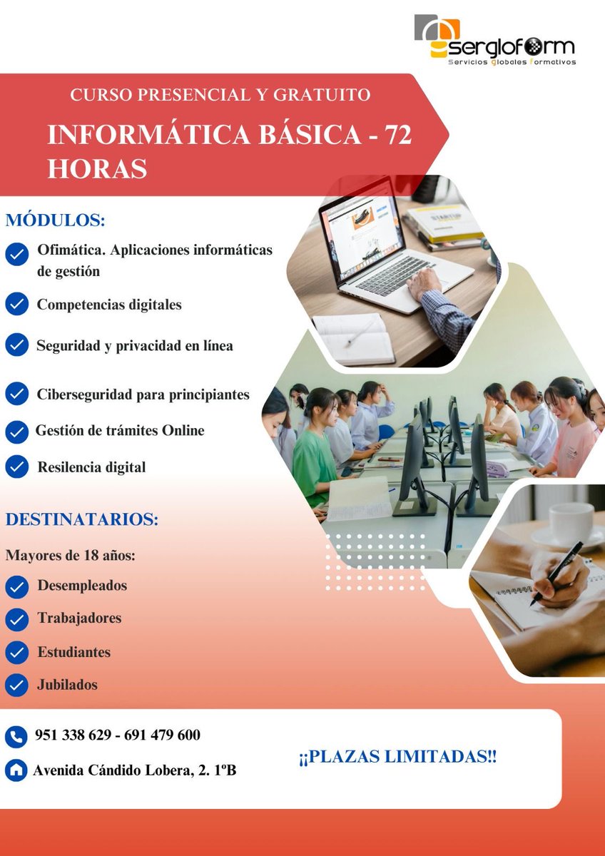 Aprovecha el verano para formarte! Plazas limitadas!!! Toda la información en el teléfono 691479600 #SERGLOFROM