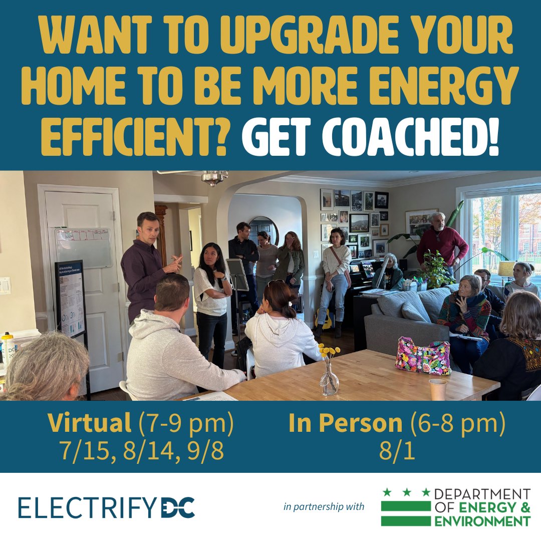 ElectrifyDC's tweet image. IT'S TODAY! Join us online at 7pm to learn about picking a contractor, if your home is right for solar, or about the best style of heat pump for your home and get answers from our experts!
👉 Get your free tickets now!
eventbrite.com/e/virtual-grou…
@GoElectricDMV @doee, @dcseu, @dob