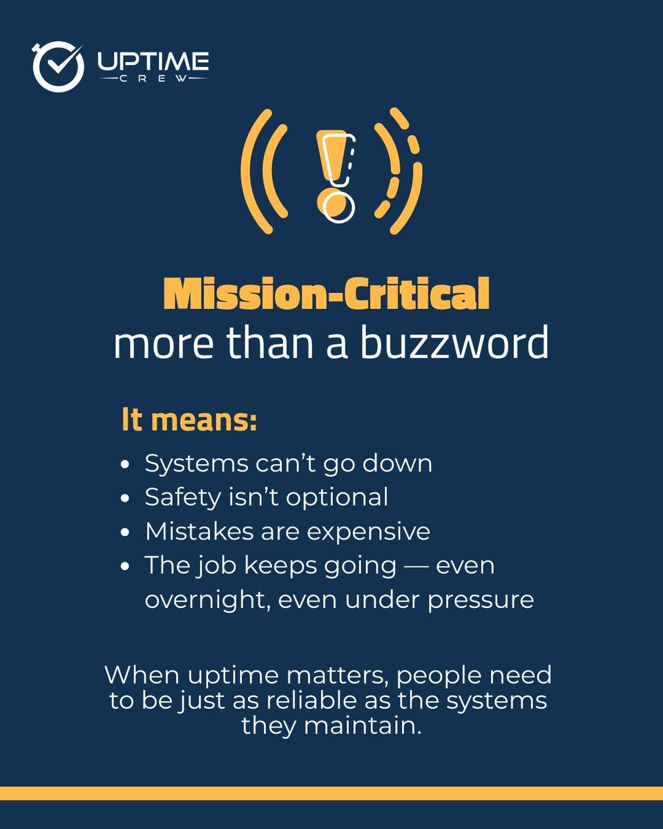 Mission-critical means no room for error. We train engineers to be calm, ready, and reliable even when the stakes are high.
#UptimeCrew #PrimedforUptime #Engineering #MissionCritical #DataCenters #Semiconductor