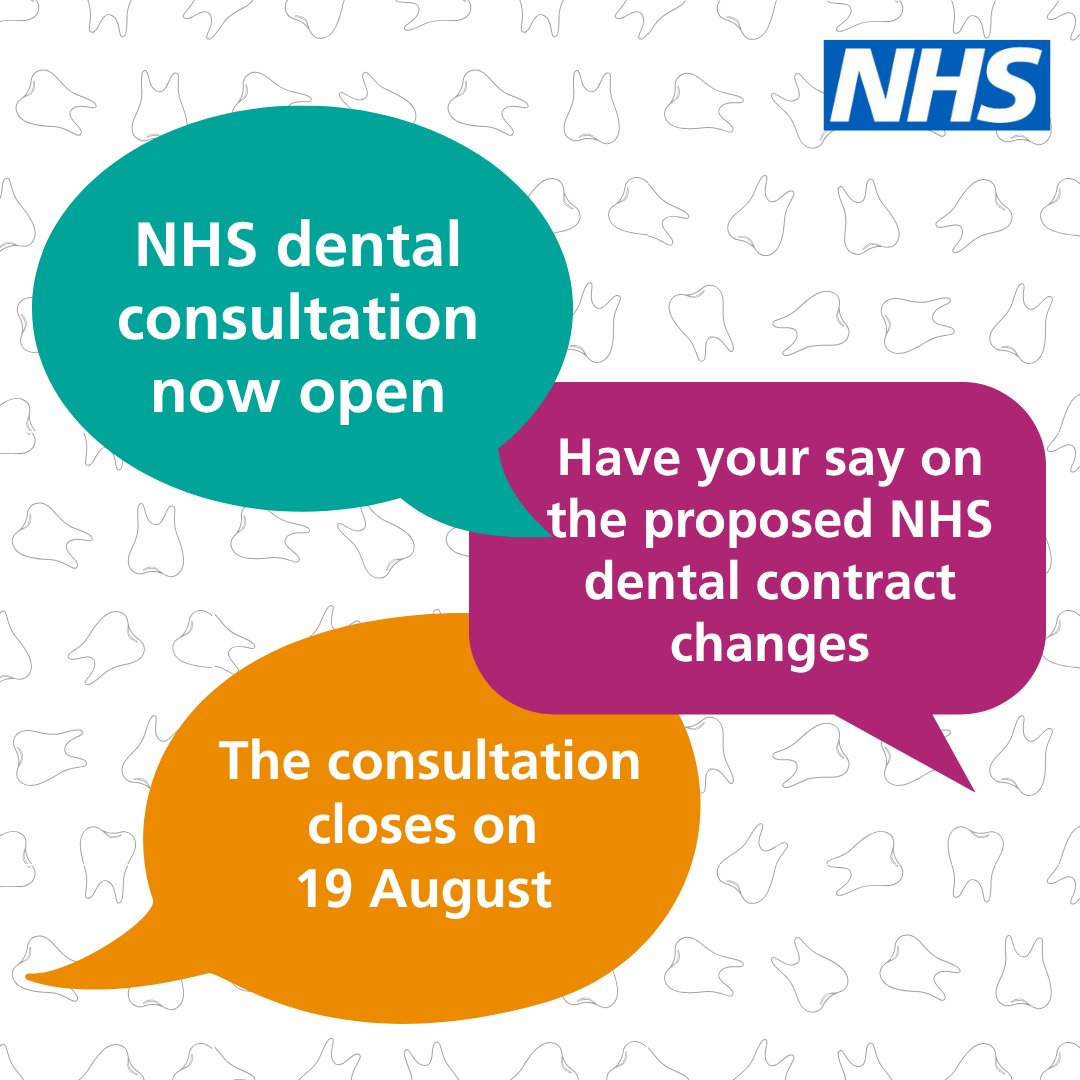 PrimaryCareNHS's tweet image. A consultation on the NHS dental contract has now opened.
Don’t miss your chance to get involved, share your views and ideas:
gov.uk/government/con…
#NHSdentistry