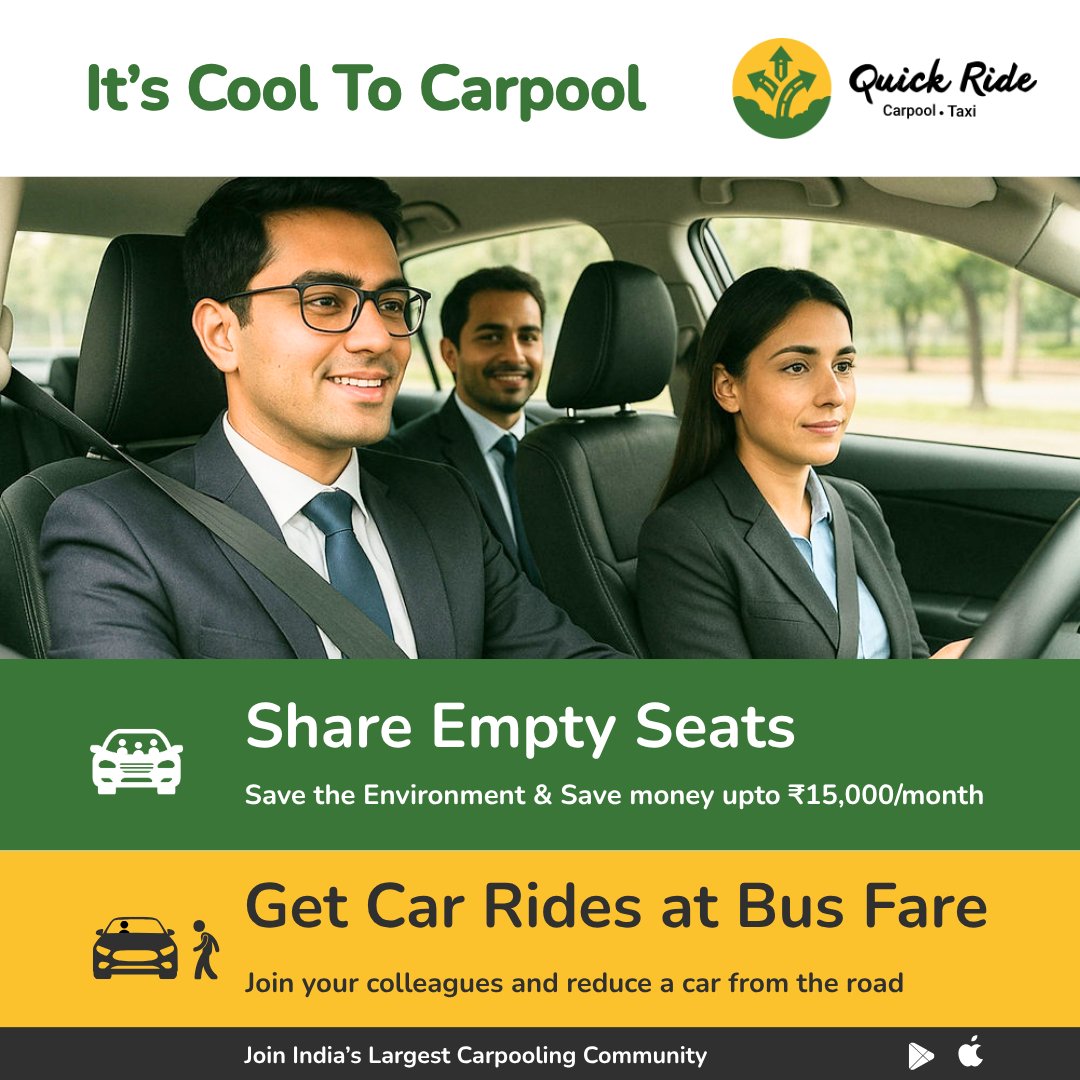 Quick Ride - Carpool . Taxi (@quickridein) on Twitter photo 🚗 Share Empty Seats, Share the Benefits!
Join <a href="/QuickRidein/">Quick Ride - Carpool . Taxi</a> and turn your daily commute into savings! 💸
✅ Save up to ₹15,000/month
✅ Ride in comfort at bus fare prices
✅ Reduce one car on the road, save the environment
✅ Carpool with colleagues & enjoy smarter travel 🚗 Share Empty Seats, Share the Benefits!
Join <a href="/QuickRidein/">Quick Ride - Carpool . Taxi</a> and turn your daily commute into savings! 💸
✅ Save up to ₹15,000/month
✅ Ride in comfort at bus fare prices
✅ Reduce one car on the road, save the environment
✅ Carpool with colleagues & enjoy smarter travel