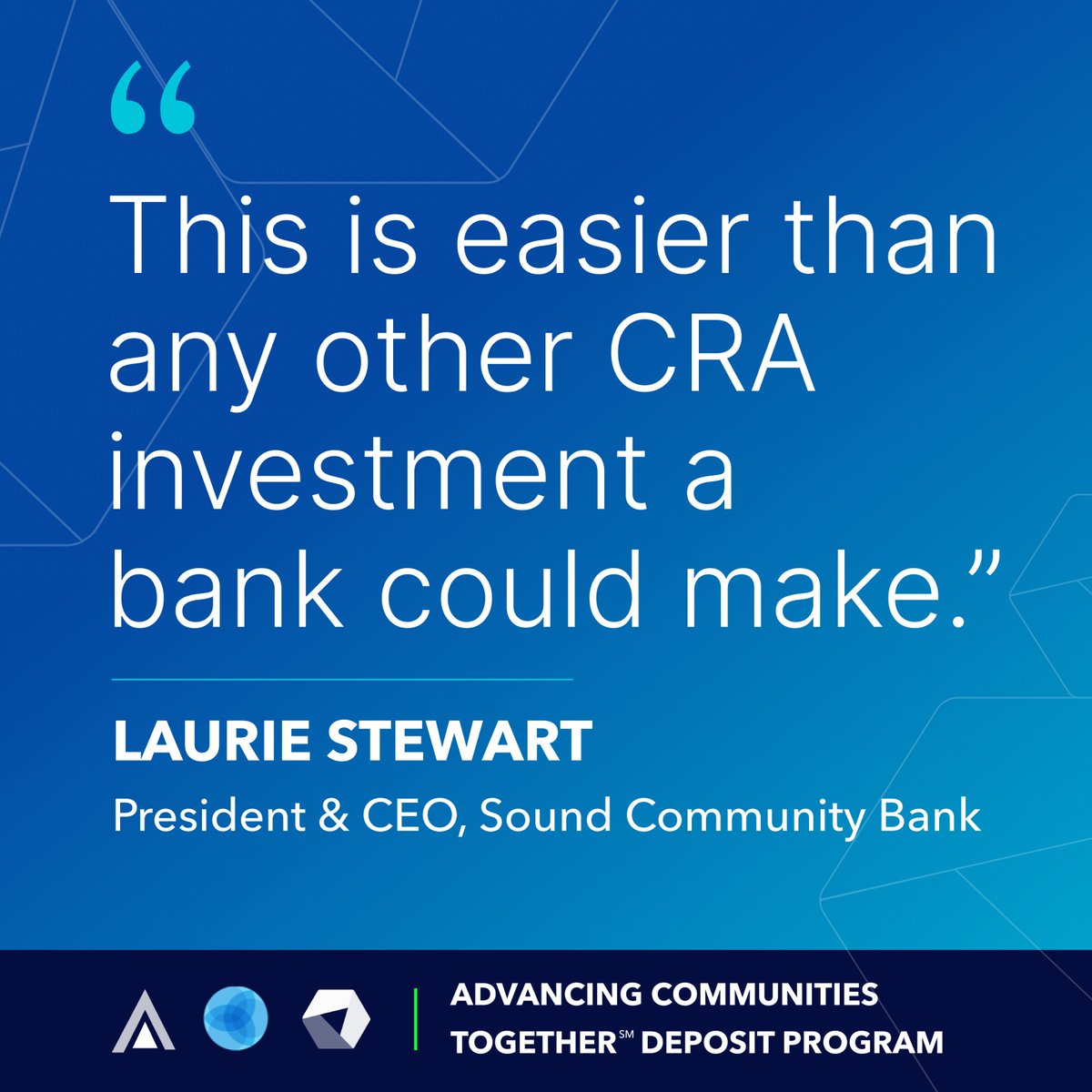 IntraFi's tweet image. The ACT Deposit Program helps banks meet CRA goals while supporting community impact. Sound Community Bank placed $1M into Mission National Bank—a CDFI/MDI—through the program, making it eligible for CRA credit consideration. Get the details: ow.ly/PBPr50WpAs5