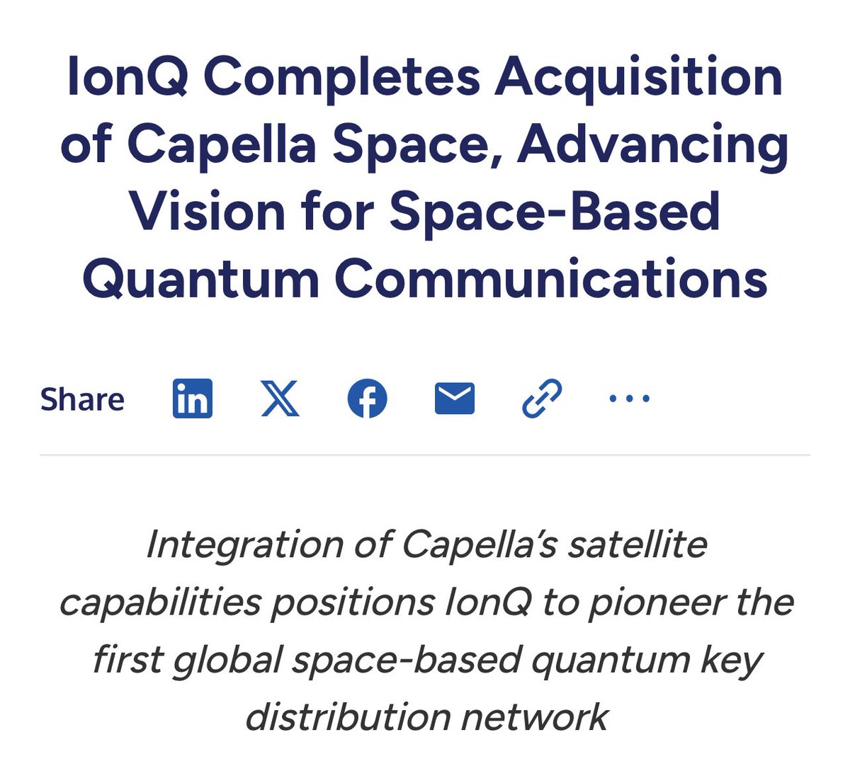 The_SPACTATOR's tweet image. $IONQ: IonQ Completes Acquisition of Capella Space, Advancing Vision for Space-Based Quantum Communications
businesswire.com/news/home/2025…