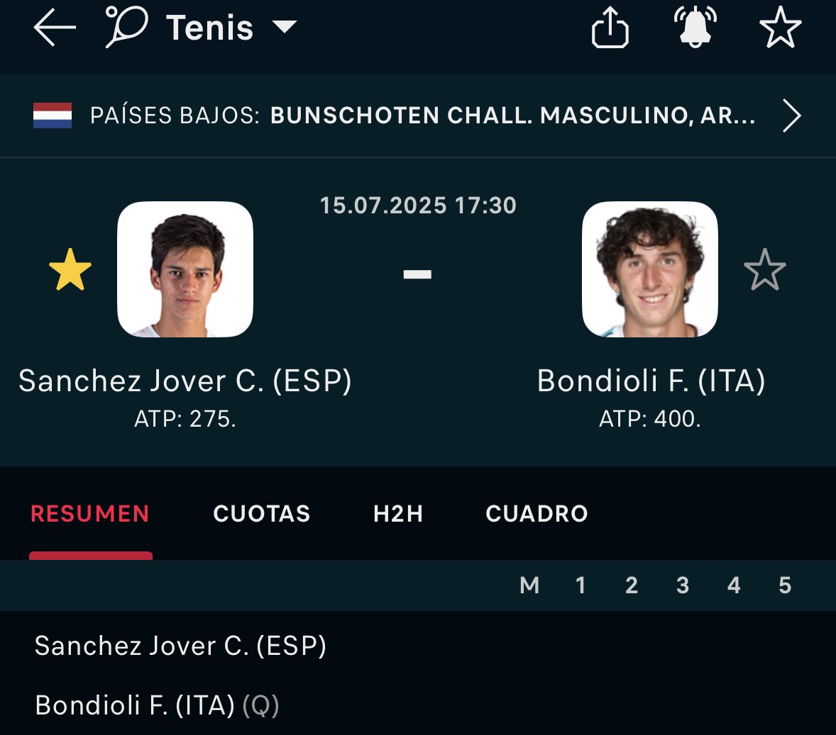 A las 17:30 todos con Carlos Sánchez Jover, partido importante en un nuevo torneo.
Vamos animal💪🏻 <a href="/sanchezjover00/">Carlos Sánchez Jover</a>