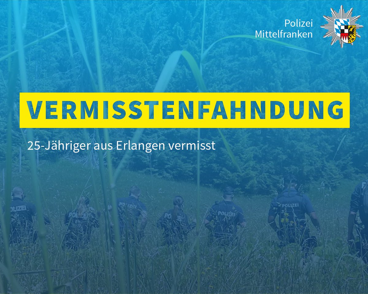 Seit Montagnachmittag (14.07.2025) wird ein 25-Jähriger aus #Erlangen vermisst. Die Polizei bittet um Hinweise zum Aufenthaltsort des Vermissten.

Mehr Infos und ein Foto:
polizei.bayern.de/aktuelles/pres…