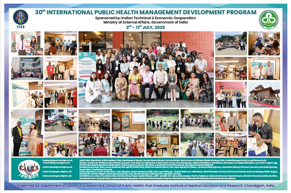 iphmdp's tweet image. The 30th #IPHMDP at @PGIMER_Chd brought together 48 healthcare professionals from 25 countries for 2 weeks of learning, leadership &amp;amp; collaboration.
With 1500+ alumni from 96 nations, IPHMDP continues to foster global health under 🇮🇳’s vision of #ViksitBharat2047