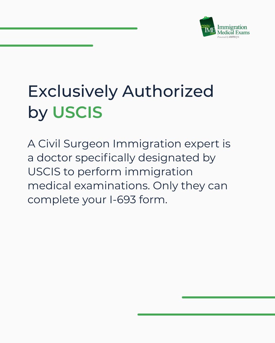 easyIME's tweet image. Who is the USCIS Civil Surgeon and why are they so vital for your I-693 Medical Exam?
Find your expert Immigration Doctor easily with easyIME!
#USCISCivilSurgeon #I693 #ImmigrationDoctor #GreenCardProcess #CivilSurgeon #easyIME #MedicalExam #ExpertGuidance