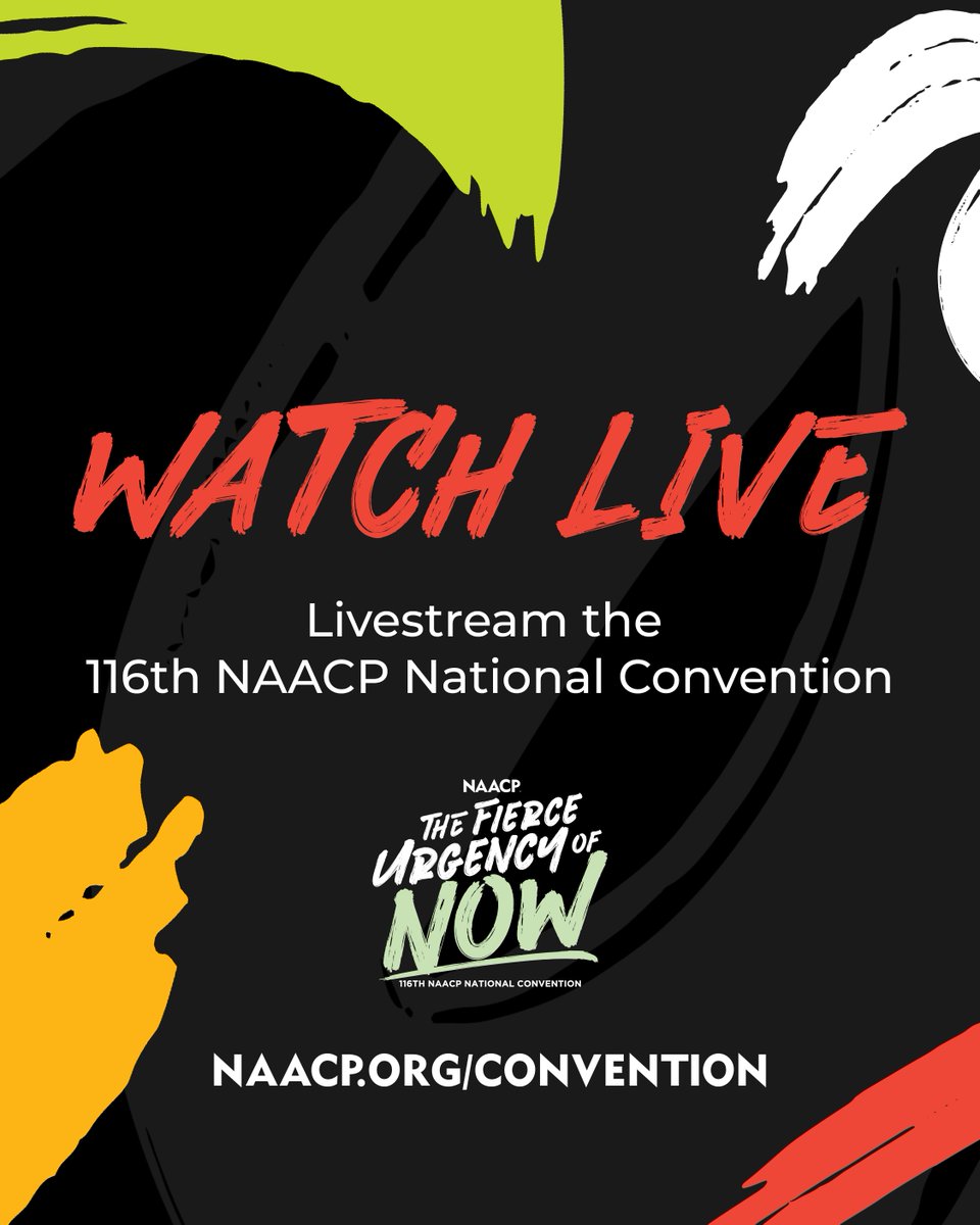 NAACP's tweet image. Couldn’t make it to the #NAACPConvention in person? No worries — we’ve got you.
Tune into the livestream and catch every moment as it happens.
Watch live: m.youtube.com/NAACP
