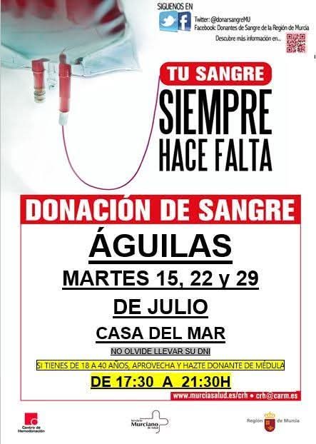 Donación de sangre esta tarde de 17:30 A 21:30 en la Casa del Mar de #Aguilas , con este gesto, podemos salvar vidas