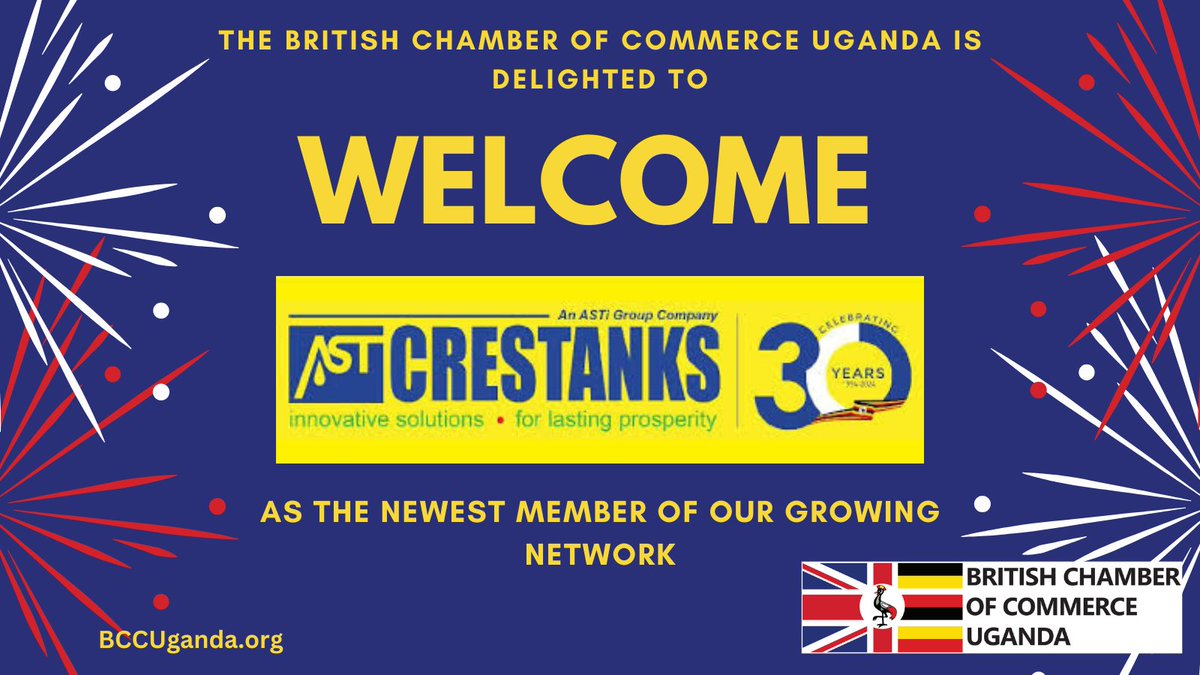 <a href="/BritChamUg/">British Chamber of Commerce Uganda 🇺🇬🇬🇧</a> wishes to extend a warm welcome to <a href="/crestanks/">Crestanks Limited</a> as a new member of our growing Chamber. #strongertogether #bccu #economicgrowth #partnership