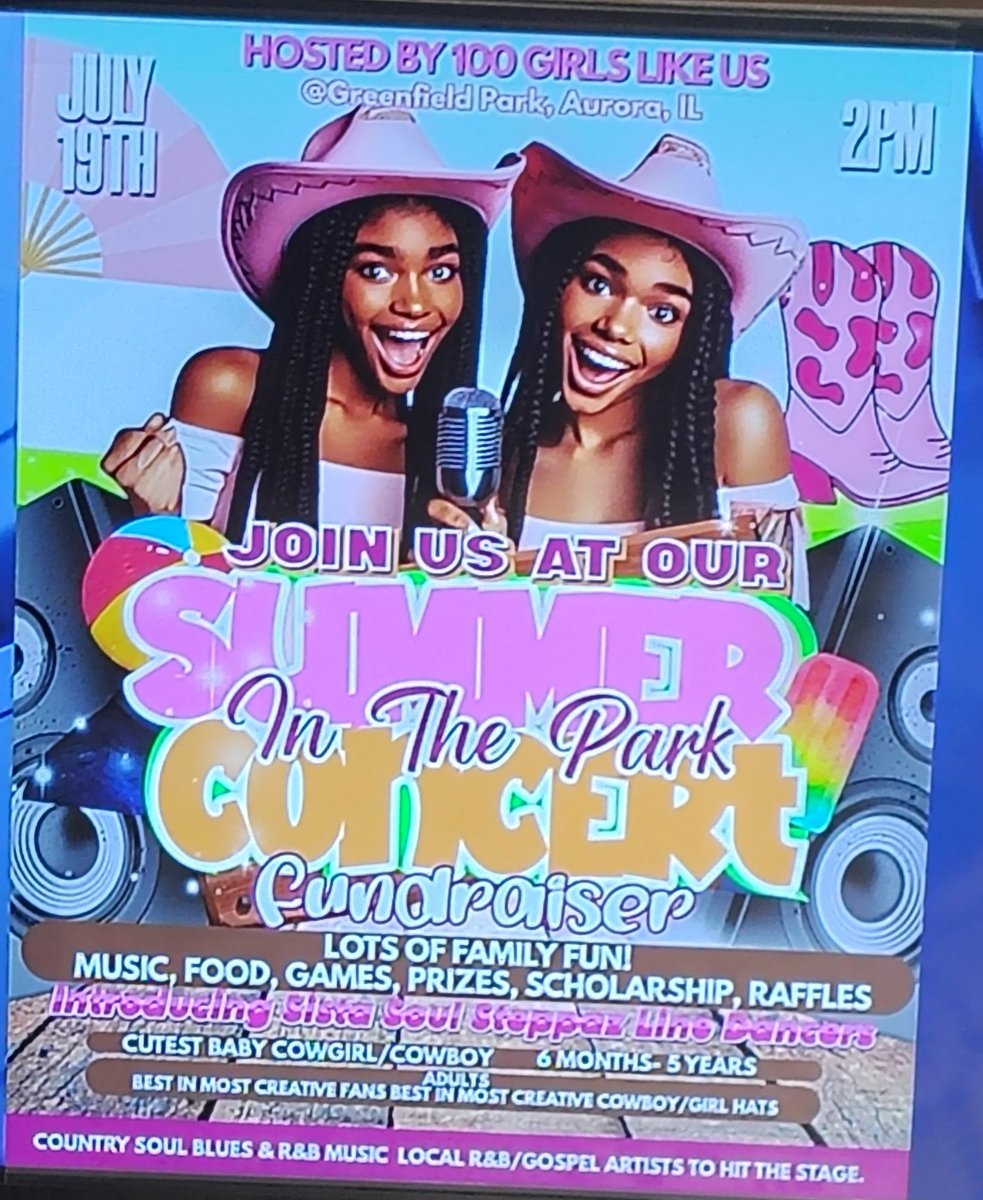 misszanette's tweet image. Please come to 100 Girls Like Us summer concert performance in Aurora this Saturday, July 19 @2pm. A great program providing self esteem, confidence and awareness for girls 5-17.
