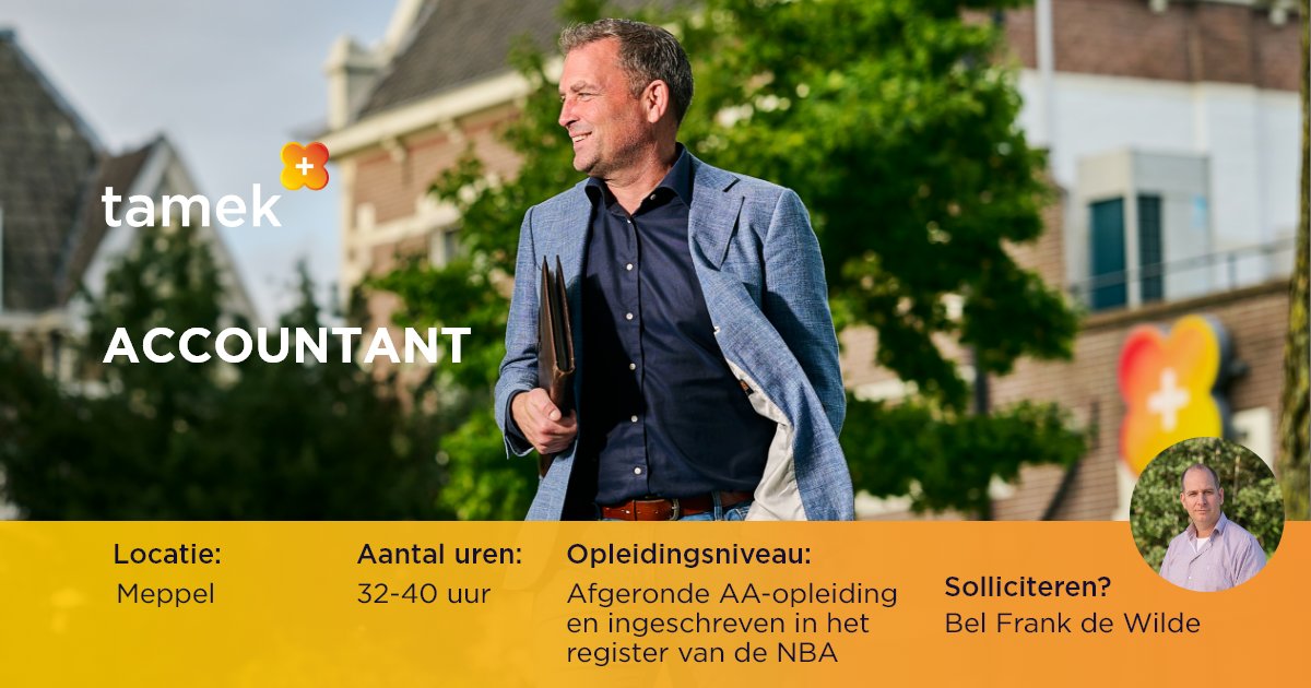 Wij zijn per direct op zoek naar een accountant. Ben jij die proactieve financiële expert ? Check de vacature op👉 bit.ly/43kbNyF  Klinkt dit als jouw job? 📱 Frank de Wilde op 06-25 08 31 06 of stuur je 📧 naar f.de.wilde@tamek.nl.