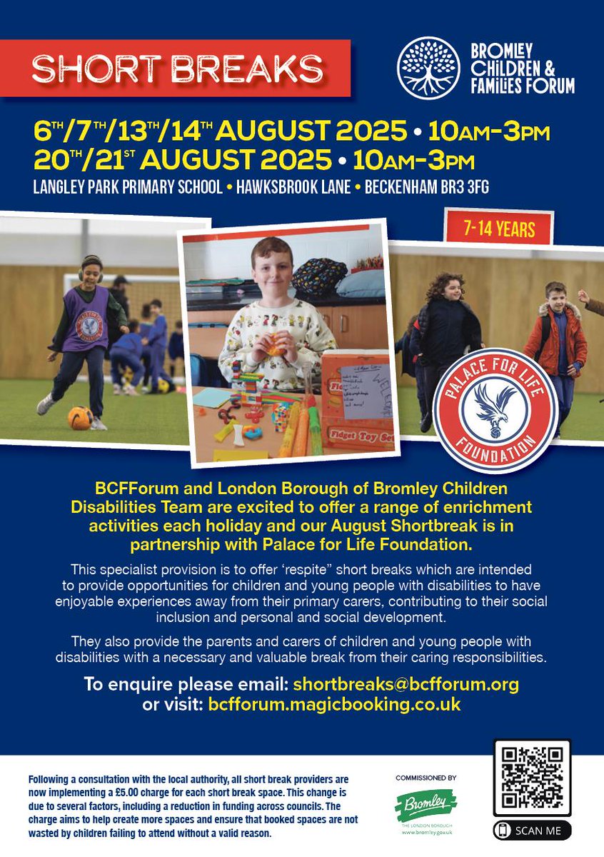 BCFForum and London Borough of Bromley Council Children and Disabilities Team are excited to offer a range of enrichment activities each holiday and their August Shortbreak in partnership with Lay Witness for Christ (Destiny Children).
Website: bcfforum.magicbooking.co.uk