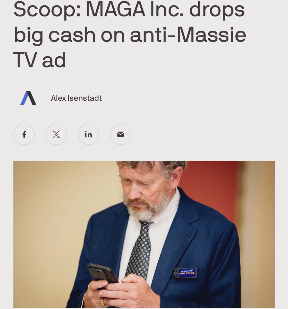 MassieforKY's tweet image. MAGA Inc. (grifters making money off MAGA movement) just bought ANOTHER $800,000 of ads attacking me. That’s $1.8 million so far that could have been used this cycle to defend the majority. But they don’t want a majority, they want a UNIPARTY. Please help: secure.thomasmassie.com/donate