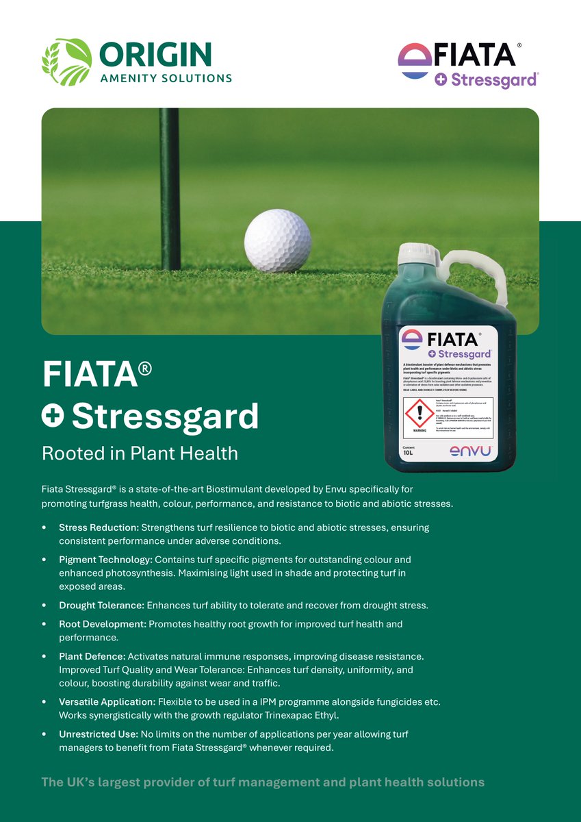 OriginAmenity's tweet photo. Now is the perfect time to be applying Fiata® Stressgard to promote healthy turf!

Not only does Fiata® Stressgard enhance your turfs draught tolerance but it also boosts turf colour too, ensuring your turf looks the part as well.

If you would like to learn more about this exciting product or order yours, simply contact your OAS Account Manager or email us on sales@originamenity.com today!

#OriginAmenitySolutions