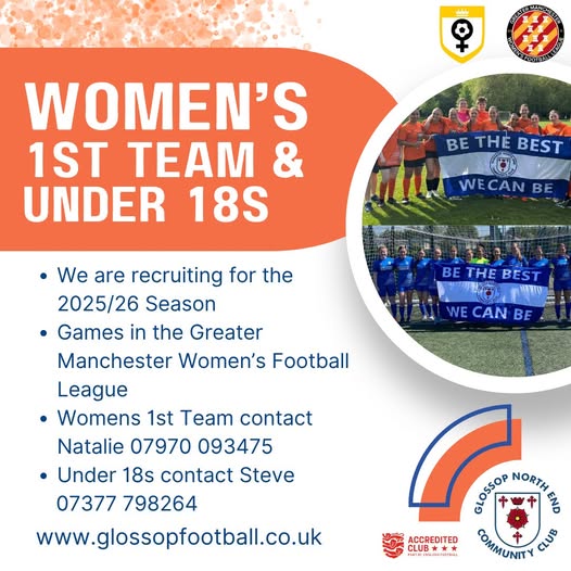 📢 We're recruiting for our Women’s teams for the 25-26 season!

Whether you're an experienced player or up for a new challenge, join our friendly, ambitious club at the heart of the community.

👉 Register now: bit.ly/GNECC2526

#LoveTheGame #Glossop #BestWeCanBe