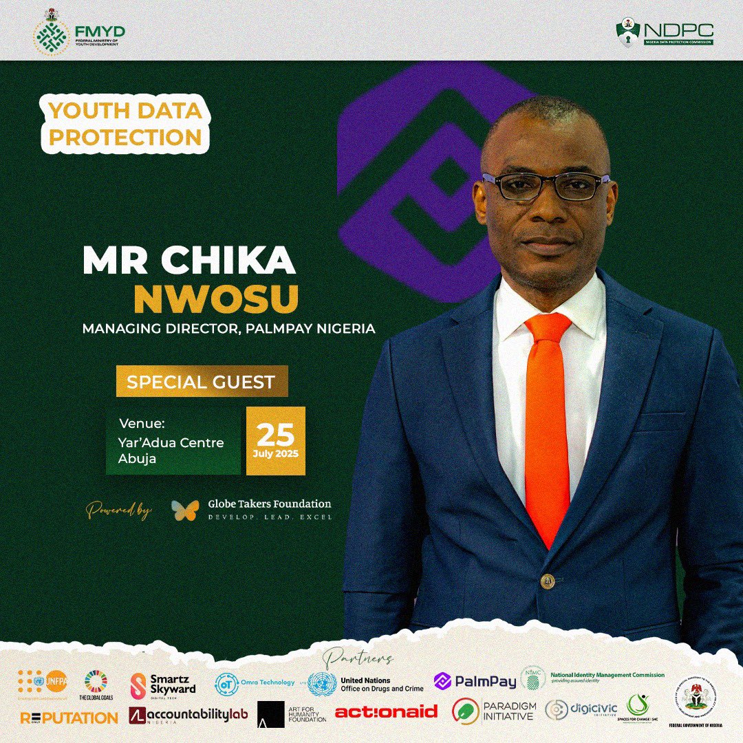 fmydNG's tweet image. Welcome Mr. Chika Nwosu, MD of PalmPay Nigeria ( @palmpay_ng ), to the Youth Data Protection event as a Special Guest!
From digital wallets to mobile apps, fintech is shaping the way we live—but also the way our data moves.
💼 It’s time for youth to understand how fintech, data…