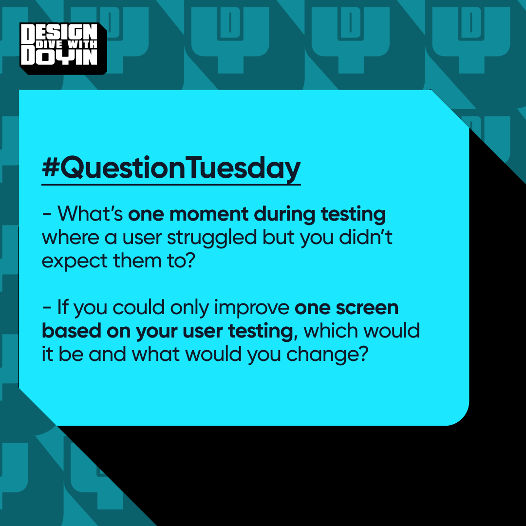 DesignDiveDoyin's tweet photo. ❓#QuestionTuesday 

Hello Divers 👋
Its another edition today

Yesterday, we explored the importance of usability testing; watching real users interact with your design to uncover issues that mockups can’t reveal. 

Today's reflection is all about stepping back and asking: https://t.co/qjrYxgpLuq