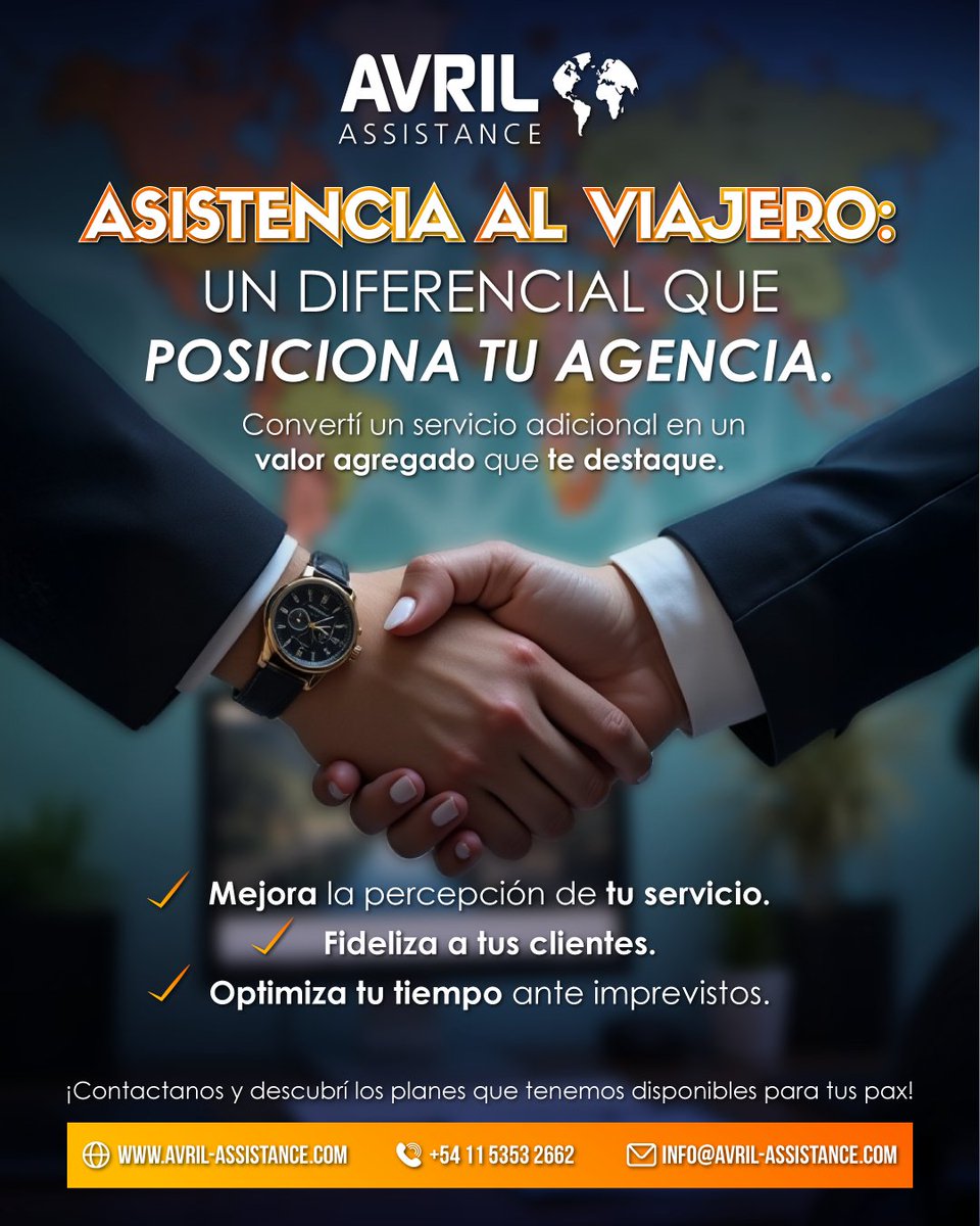 AssistanceAvril's tweet photo. ¿Qué te otorga la asistencia al viajero?
✔️ Mejora la percepción de tu servicio
✔️ Fideliza a tus clientes
✔️ Optimiza tu tiempo ante imprevistos
✔️ Es una fuente de ingresos adicional
Hacé que la asistencia al viajero sea el agregado que te destaque con AVRIL ASSISTANCE. https://t.co/Tpp05If4h5