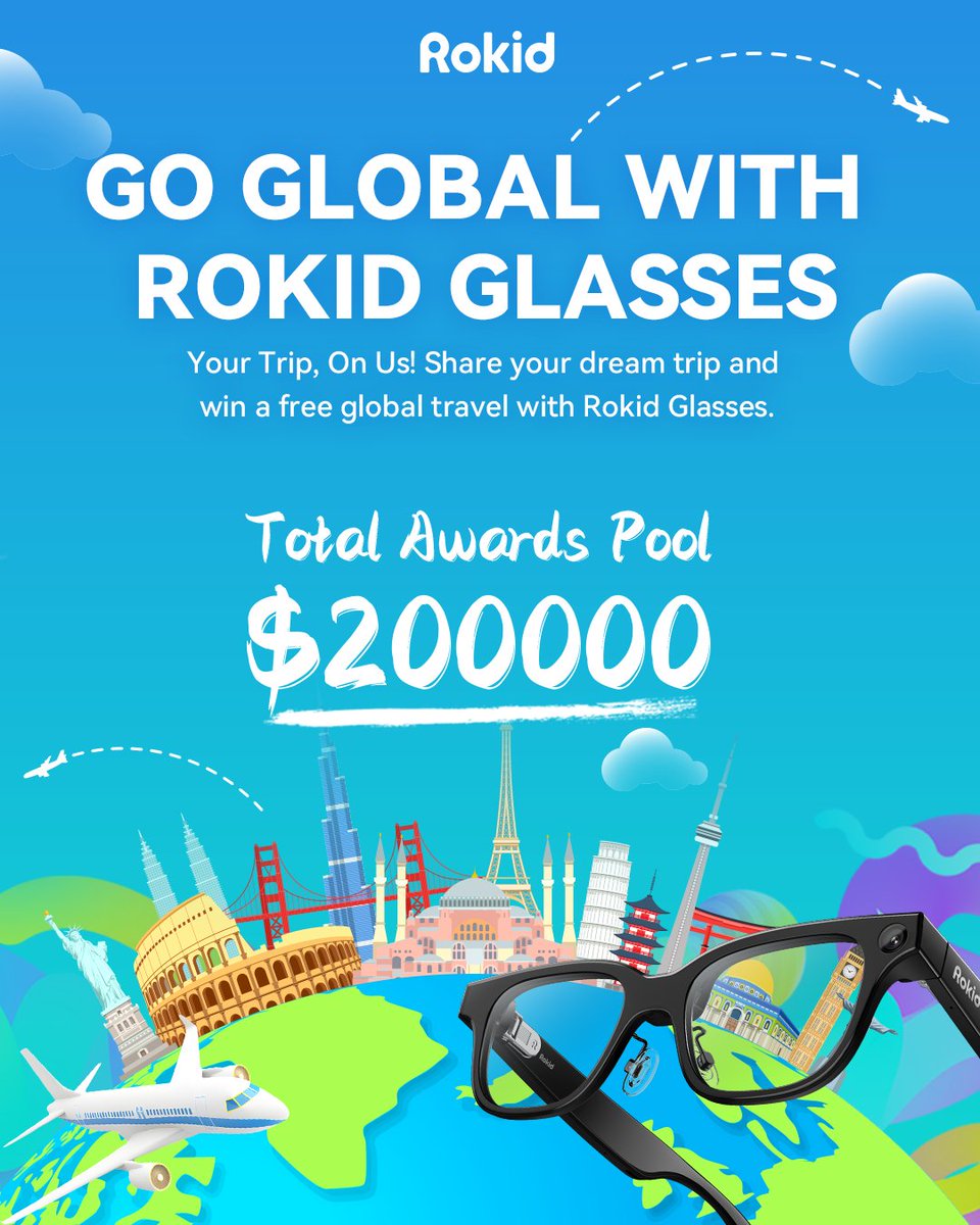 🌍 GO GLOBAL WITH ROKID GLASSES
🎁 Your Dream Trip, On Us!
Share your ultimate travel vision for a chance to win a global journey with Rokid Glasses.
✅ How to Win:
1. 📝 Upload Your Plan: Share your creative travel itinerary with photos. Show us your unique style!
2. 📲 Share
