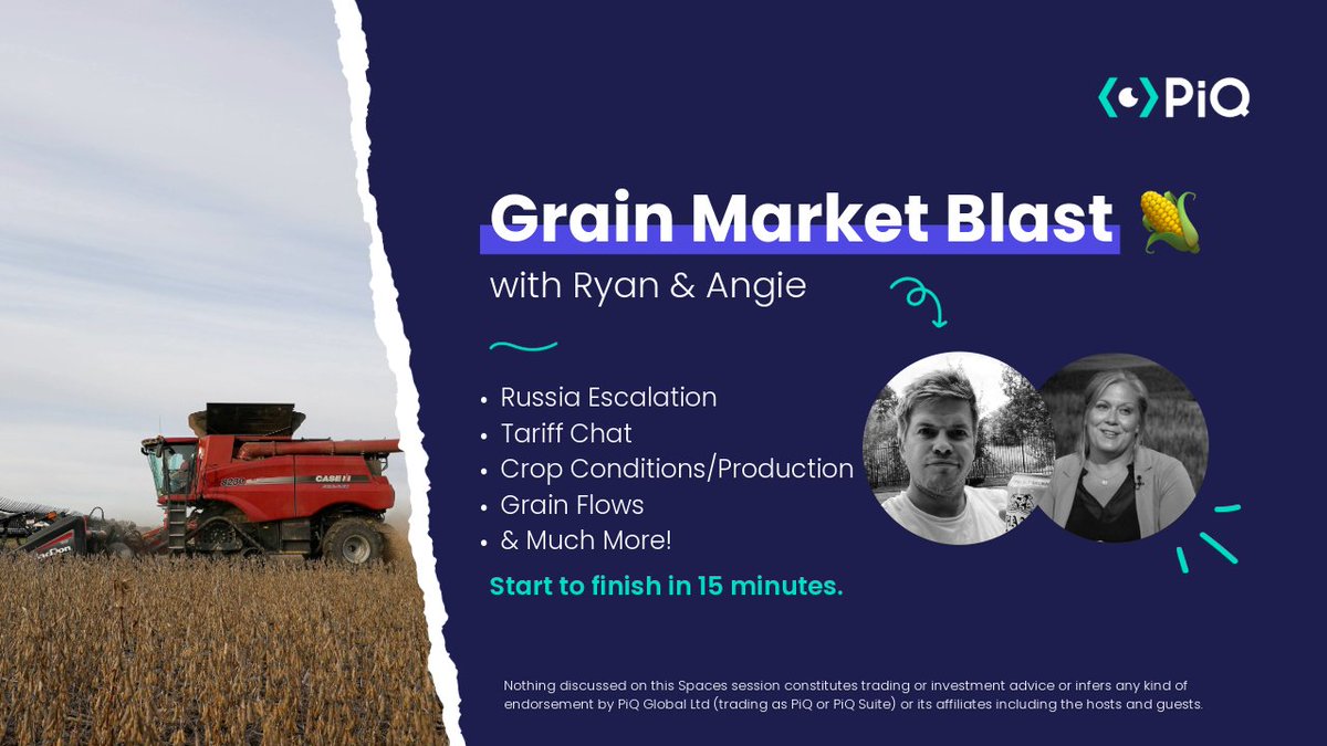 PiQ (@piqsuite) on Twitter photo 👍 Catch today's Grain Market Blast with <a href="/GoddessofGrain/">Angie Setzer</a>
💥Russia Escalation
💥Tariff Chat
💥Crop Conditions/Production
💥Grain Flows
💥& Much More!
Listen via:
🔊 Spaces → x.com/i/spaces/1mnxe…
📺 YouTube → youtu.be/rbD7QGQLBXw
🌟 PiQ Content Hub → 👍 Catch today's Grain Market Blast with <a href="/GoddessofGrain/">Angie Setzer</a>
💥Russia Escalation
💥Tariff Chat
💥Crop Conditions/Production
💥Grain Flows
💥& Much More!
Listen via:
🔊 Spaces → x.com/i/spaces/1mnxe…
📺 YouTube → youtu.be/rbD7QGQLBXw
🌟 PiQ Content Hub →