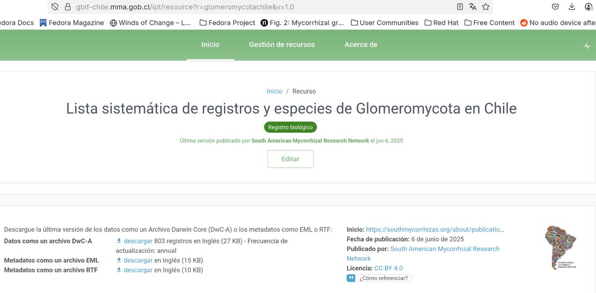 cesarmarin203's tweet image. Full list of Glomeromycota species in Chile. Compiled from 25 WoS indexed articles: 71 species

Marín, C., Turbay Villarroel, A., Riquelme, C., Goto, B.T. 2025. Lista sistemática de registros y especies de Glomeromycota en Chile [Dataset]. Version 1.0.DOI: doi.org/10.15468/b999rv