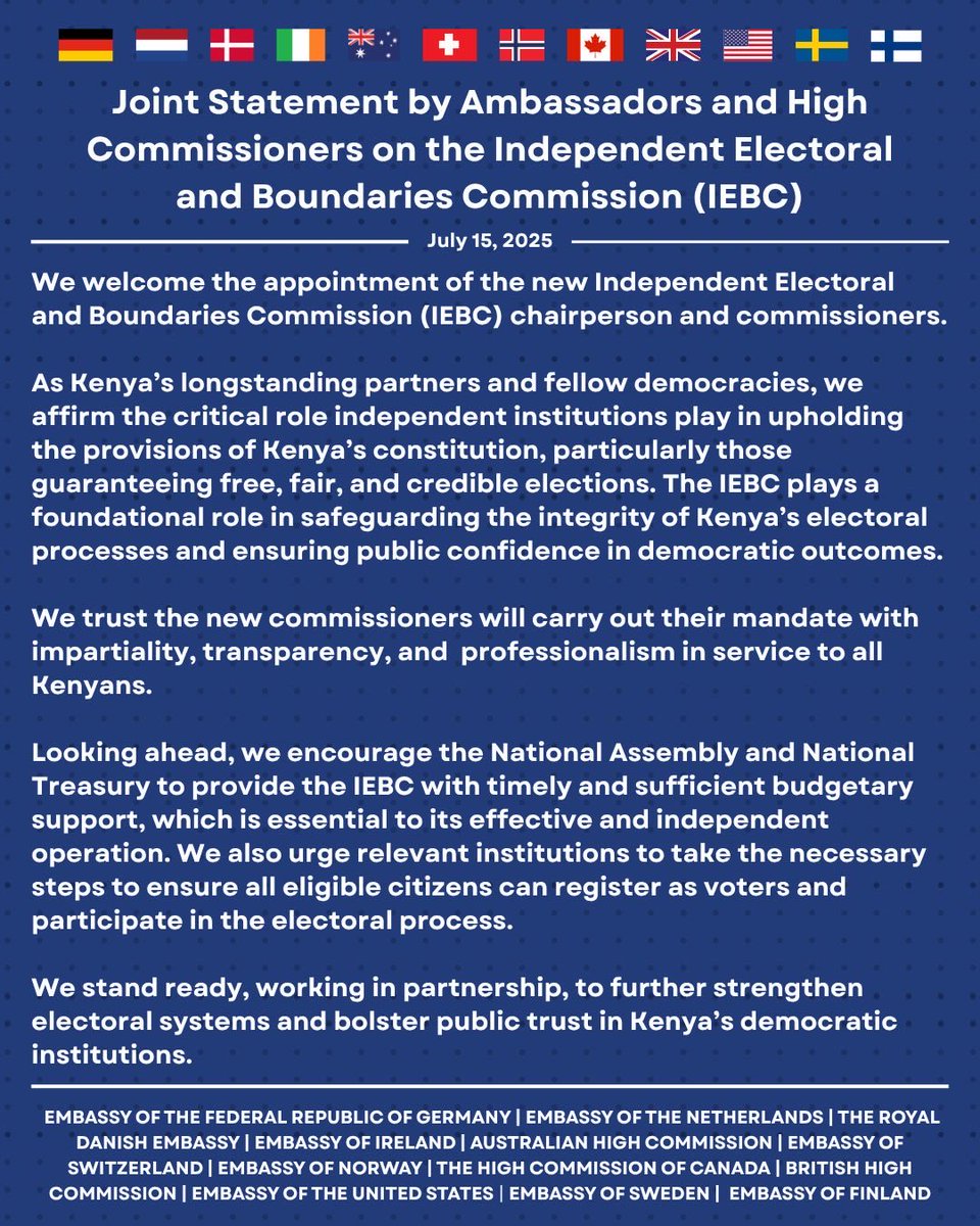GermanyinKenya's tweet image. A joint statement by Germany and members of the international community on the Independent Electoral and Boundaries Commission (IEBC).