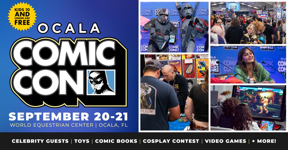 OcalaComicCon's tweet image. Meet celebrity guests, comic creators, shop from over 300 vendors, enjoy hourly events, take part in our cosplay contest, test your skills in our video game area, and so much more at this year's Ocala Comic Con!
🎟️Ticket Specials Available Now: ocalacomiccon.com