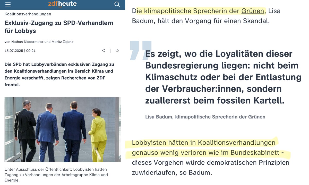 Die Grünen haben die Vorsitzende von Greenpeace eingebürgert und im AA zur Staatssekretärin gemacht sowie die halbe Agora Energiewende im BMWK untergebracht. 
Frau Badum (Grüne) zur SPD und Lobbyisten: 🤡
zdfheute.de/politik/deutsc…