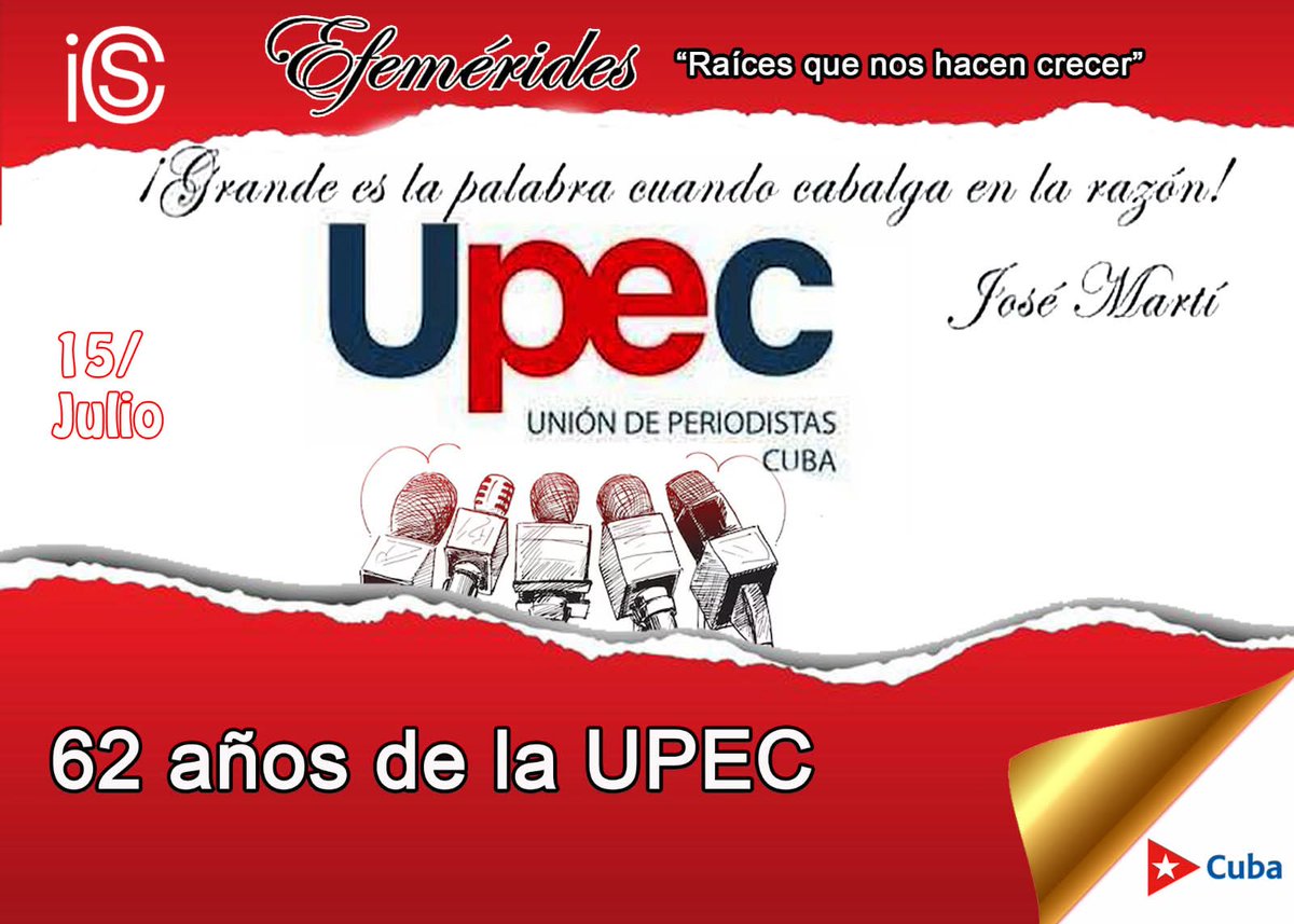 15 de julio de 1963: se crea la Unión de Periodistas de Cuba (UPEC)

«Nuestra prensa es revolucionaria, nuestros periodistas, en la radio, en la televisión, son revolucionarios». - Fidel 

#CubaViveEnSuHistoria
#SanctiSpíritusEnMarcha