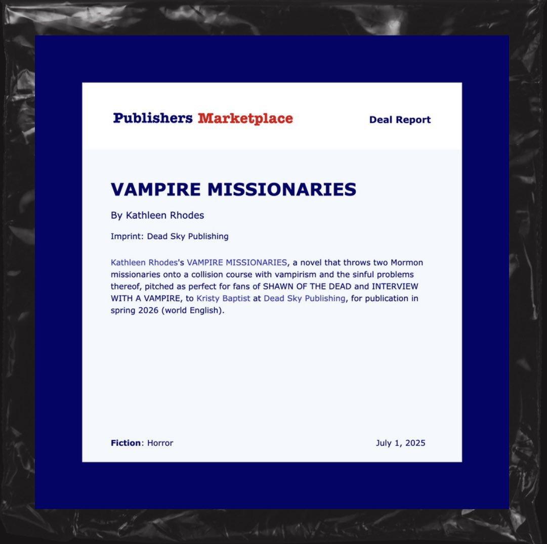 We’re pumped to bring you VAMPIRE MISSIONARIES by Kathleen Rhodes. SHAWN OF THE DEAD meets INTERVIEW WITH A VAMPIRE when two Mormons collide with vampirism and all the sinful problems that come after. #horrorbooks #indiehorror #bookdeal