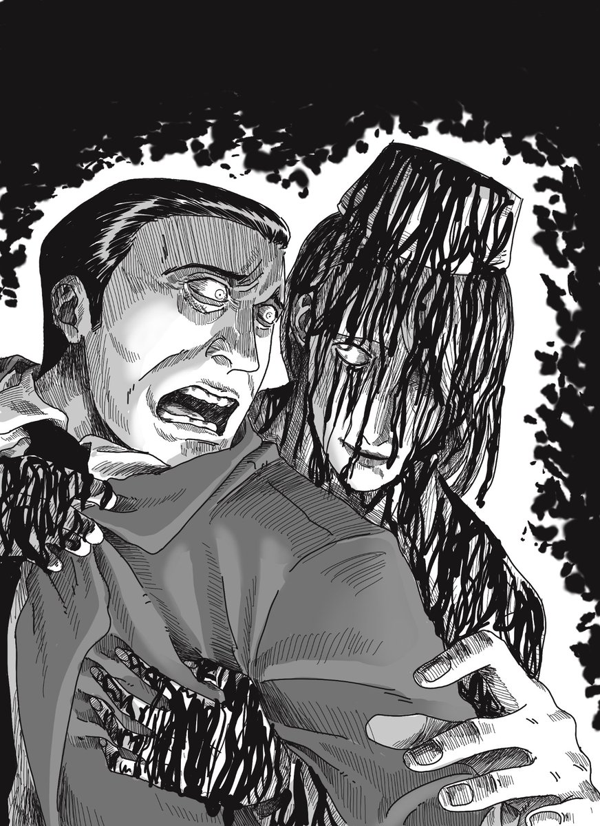 bwlkn's tweet image. Silent Hill × Junji Ito
[My favorite SH scene with an attempt to make it look like Ito&apos;s style]