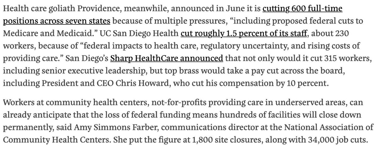 The idea that Republicans cleverly delayed all the pain in the megabill until after the election is untrue. As @whitneycwimbish shows, 1/3 of the Medicaid cuts are in place today. Several hospitals have closed programs, cut staff, or shut down. Important story (link below):