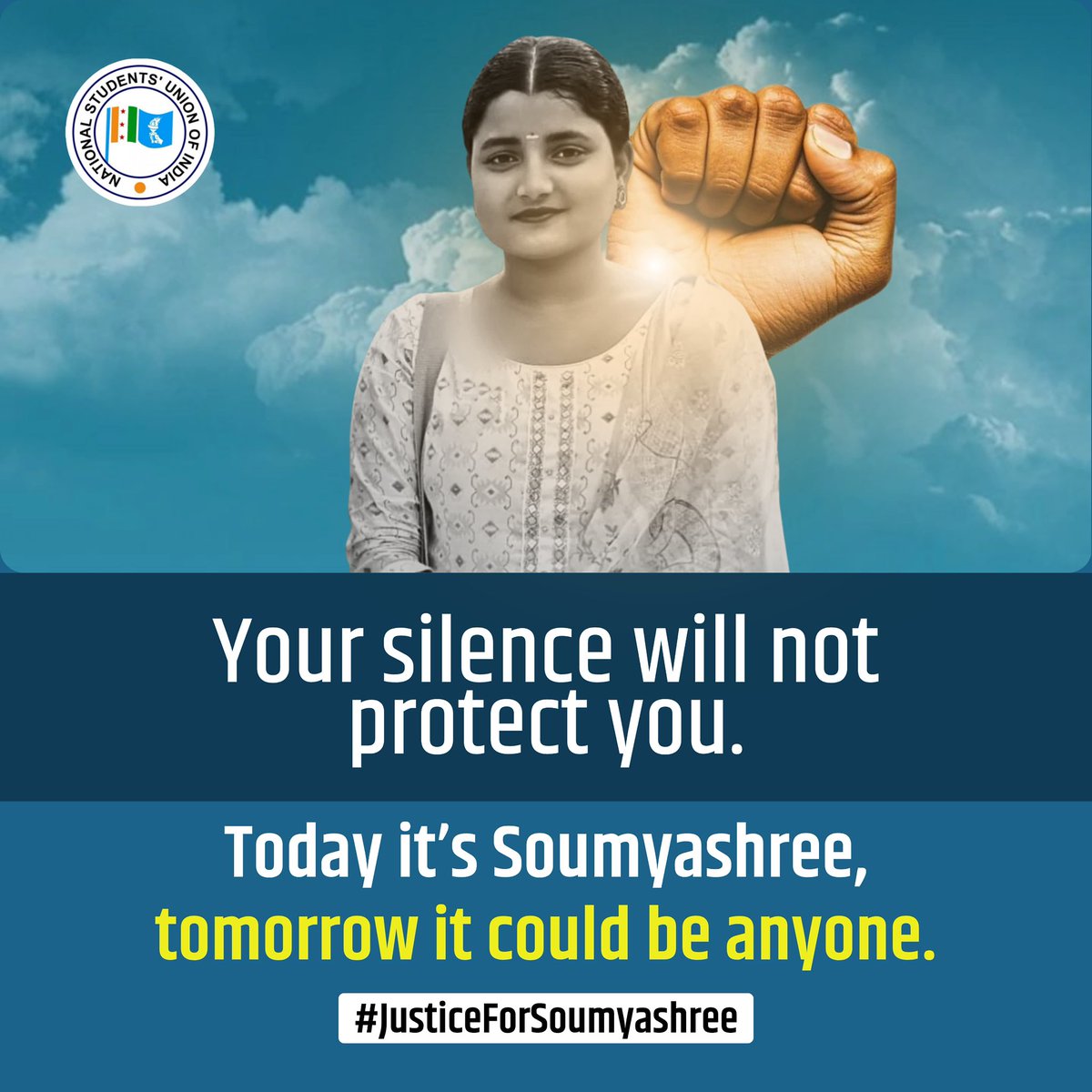 Lakshayjeet Singh (@lakshayjeetinc) on Twitter photo When we stay silent, injustice grows bolder.
Soumyashree deserved protection. So does every one of us.
If we don’t speak up now, who will?
<a href="/kanhaiyakumar/">Kanhaiya Kumar</a> <a href="/varunchoudhary2/">Varun Choudhary</a> <a href="/nsui/">NSUI</a>
#JusticeForSoumyashree When we stay silent, injustice grows bolder.
Soumyashree deserved protection. So does every one of us.
If we don’t speak up now, who will?
<a href="/kanhaiyakumar/">Kanhaiya Kumar</a> <a href="/varunchoudhary2/">Varun Choudhary</a> <a href="/nsui/">NSUI</a>
#JusticeForSoumyashree