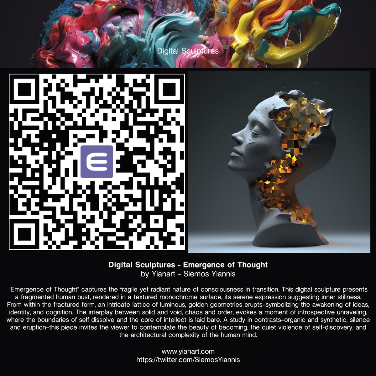 💥 Collection: Digital Sculptures
💥Artwork: Emergence of Thought
Total Supply: 100 / Beam Supply: 50

Claim Now!
nft.io/beam/claim/e9c…

#nft #nftarts #nftartist #nftartists #nftartwork #nftartcollector #crypto #Cryptocurency #blockchain #digitalart #yianart #enjin