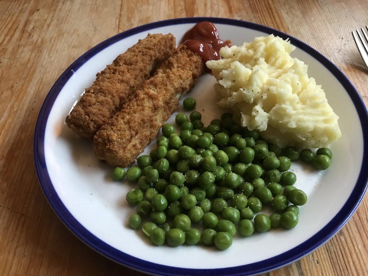 Tuesday night dinner Fish Fingers,mashed potatoes +peas with tomato sauce :)