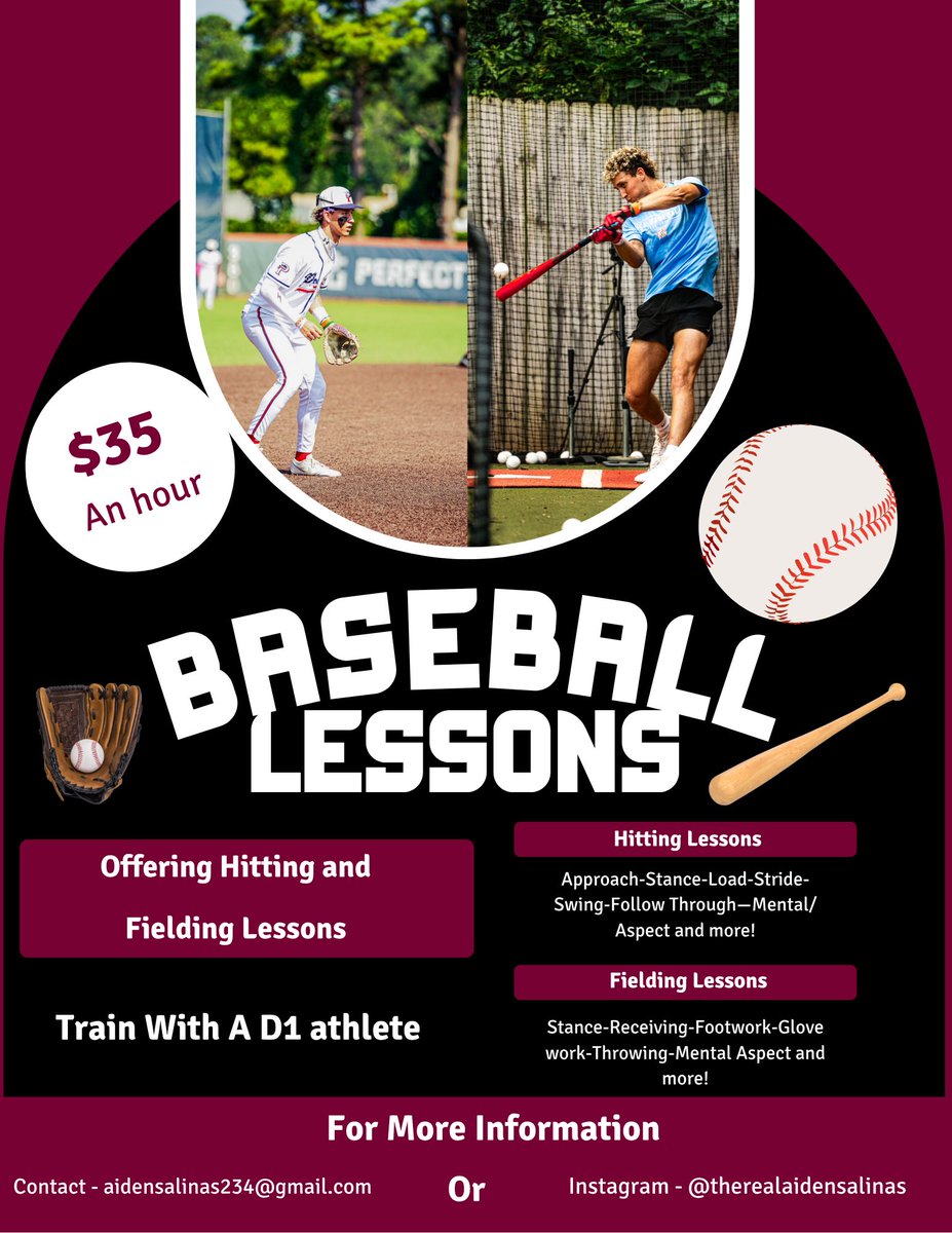 Contact me! Offering Baseball and Fielding Lessons