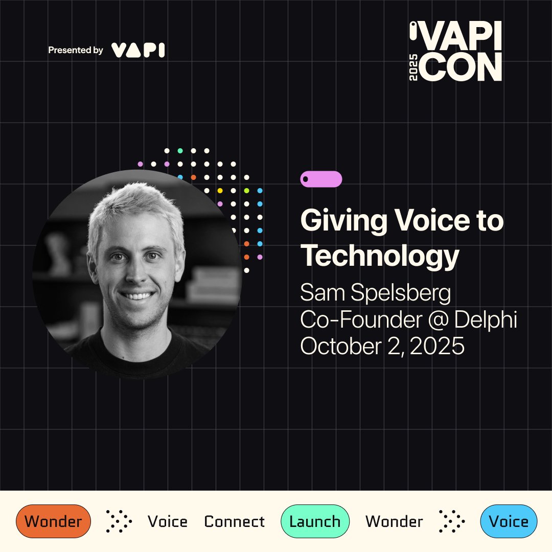 Vapi (@vapi_ai) on Twitter photo Speaker Spotlight at VapiCon2025!
We’re thrilled to welcome <a href="/samspelsberg/">Samuel Spelsberg</a>, a Co-Founder & CTO of Delphi, to the VapiCon stage! Speaker Spotlight at VapiCon2025!
We’re thrilled to welcome <a href="/samspelsberg/">Samuel Spelsberg</a>, a Co-Founder & CTO of Delphi, to the VapiCon stage!