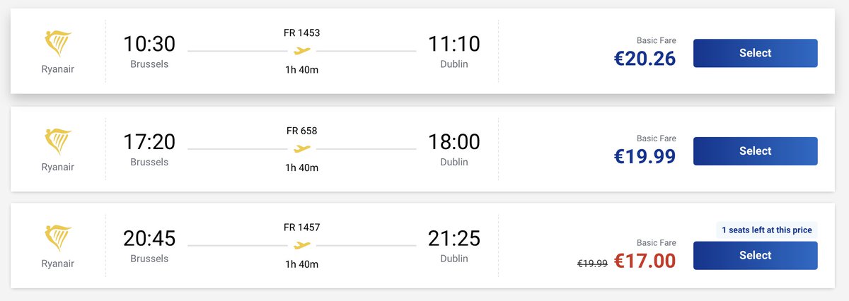 You know you're doing a good deal when the most expensive flight of the day is €20.26 <a href="/Ryanair/">Ryanair</a>