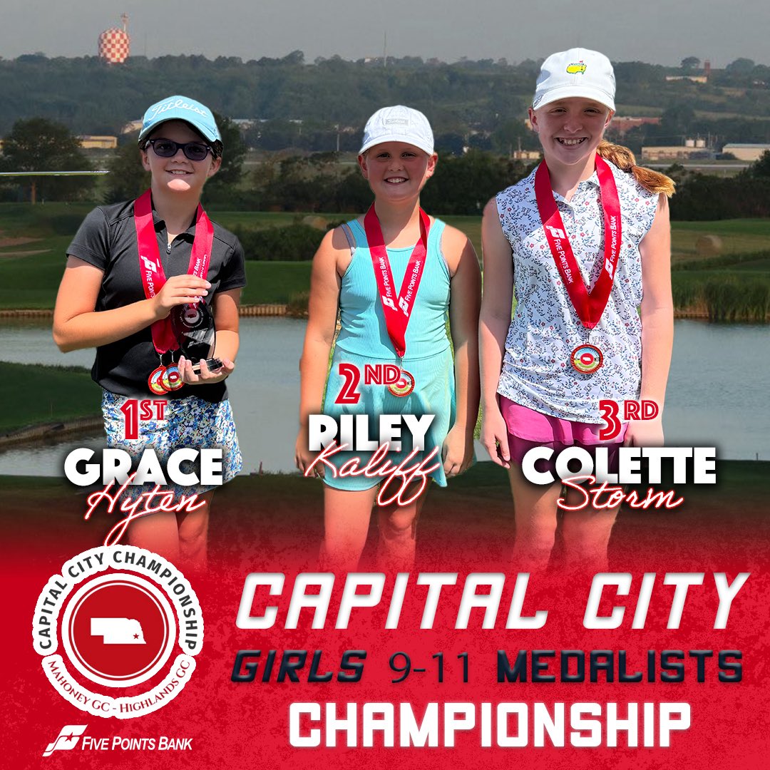 Nebraska Junior Golf (@nebjuniorgolf) on Twitter photo 2025 Capital City Champ Medalists 🏆
Boys 9-11
🥇 Omaha’s Zeke Smith
🥈 Blair’s Brody Deutschman
🥉 York’s Harvey Sautter
Girls 9-11
🥇 Lincoln’s Grace Hyten
🥈 York’s Riley Kaliff
🥉 Omaha’s Colette Storm
Congrats and great playing! 👏
<a href="/5pointsbank/">Five Points Bank</a> | #CCC 2025 Capital City Champ Medalists 🏆
Boys 9-11
🥇 Omaha’s Zeke Smith
🥈 Blair’s Brody Deutschman
🥉 York’s Harvey Sautter
Girls 9-11
🥇 Lincoln’s Grace Hyten
🥈 York’s Riley Kaliff
🥉 Omaha’s Colette Storm
Congrats and great playing! 👏
<a href="/5pointsbank/">Five Points Bank</a> | #CCC