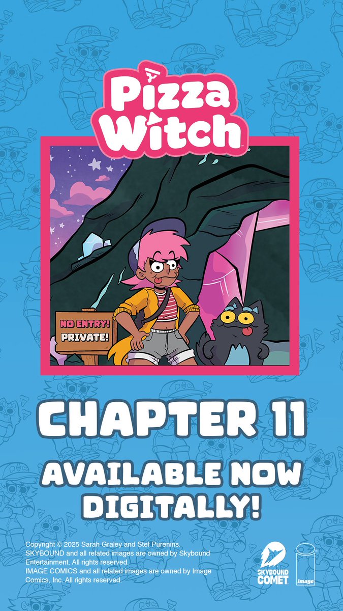 Skybound's tweet image. Join Roxy, a Pizza Witch in training, on a journey filled with food magic, pizza, and her loyal cat familiar, as she seeks out the secret ingredient to unlocking her greatest pizza magic ambitions.
Chapter 11 is available to read now: pizzawitch.pizza