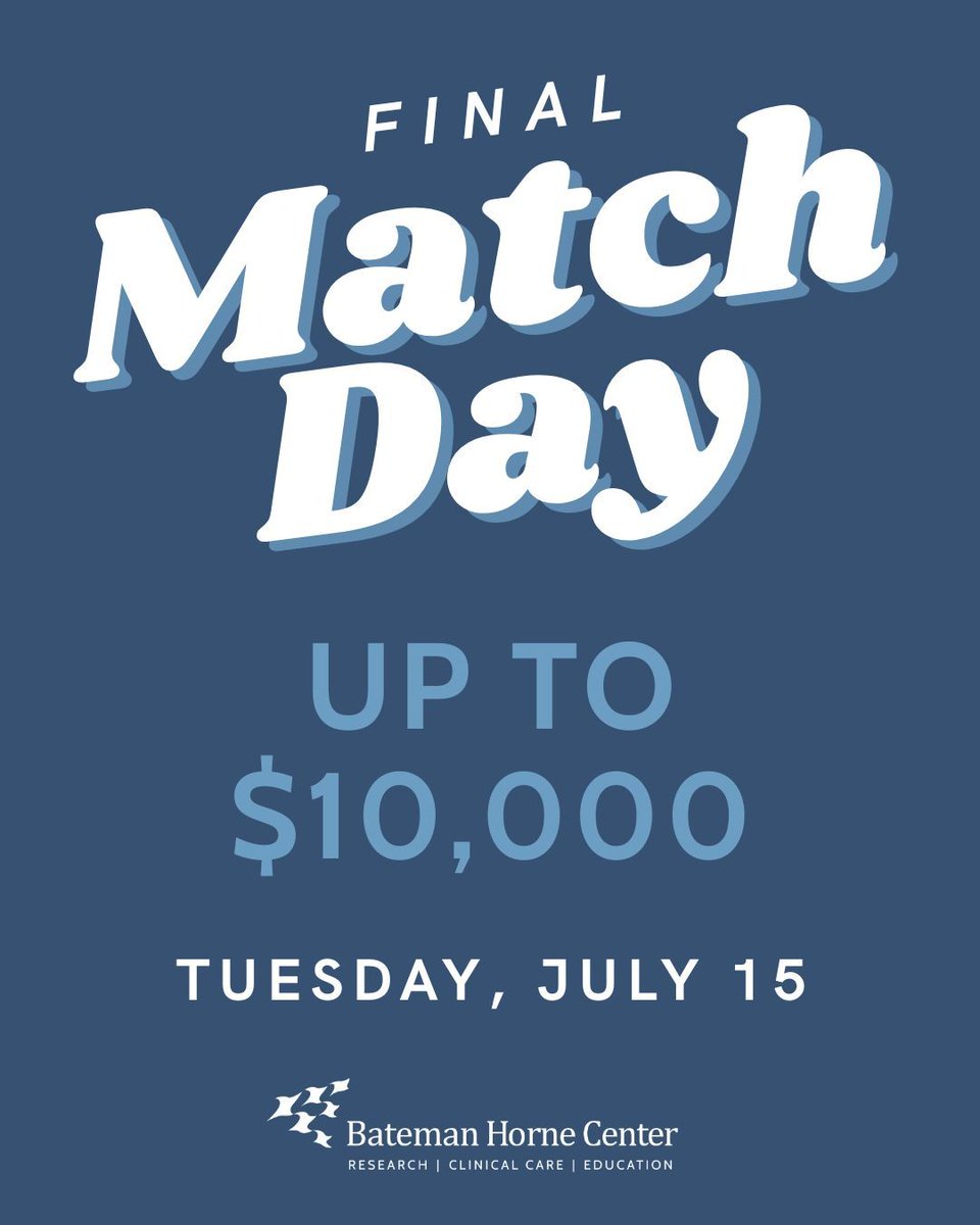 BatemanHorne's tweet image. ⏰ Last chance to double your gift! 💙 Give now: bit.ly/4lxEvDU
Every dollar given today (July 15) will be matched up to $10K in honor of Dr. Bud Keye — supporting BHC’s mission to expand care for those with ME/CFS & Long COVID.
Let’s finish strong